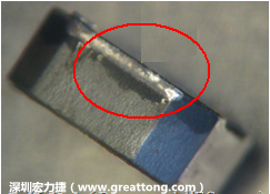 使用錫(Sn)鍍層的電源電感器(Power Inductors)，經(jīng)過(guò)推力測(cè)試后，其焊點(diǎn)還保留在零件的端點(diǎn)上，所以推力比較高。