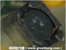 使用銀(Ag)鍍層的電源電感器(Power Inductors)，經(jīng)過(guò)推力測(cè)試后，零件端點(diǎn)上已經(jīng)看不到任何鍍層的痕跡了，所以其耐推力就比較小。