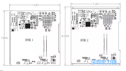 如圖11所示在兩種拼板中PCB單元的邊條位置不同，拼板1中邊條在長(zhǎng)邊方向，而拼板2中邊條在短邊方向-深圳宏力捷