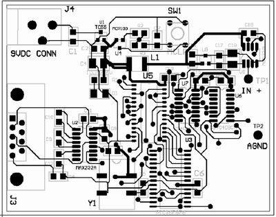 采用自動(dòng)布線為圖3所示電路原理圖設(shè)計(jì)的電路板的頂層