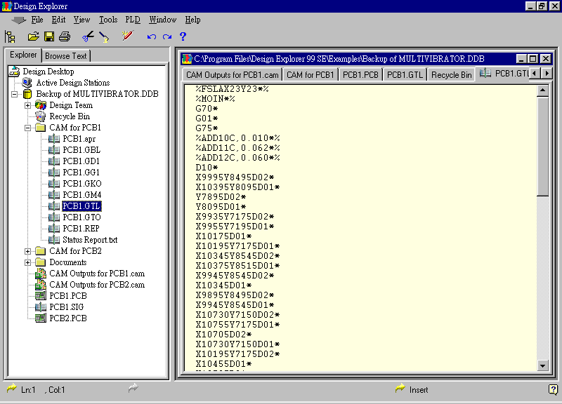 要檢查各Gerber輸出文件，則在瀏覽器中打開(kāi)CAM Output for PCB1，即可看到一系列Gerber輸出文件。