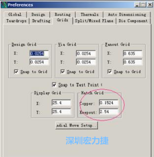  改銅皮的填充網(wǎng)格Global→Design Units，填充方向Drafting→Direction；Hatch Grid中Copper此數(shù)值為大銅箔中所填充的線條中心到中心的距離。