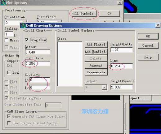 轉(zhuǎn)孔圖時也需在Customize Document欄點擊Option，在彈出的Plot Options-窗口中選擇Drill Symbols