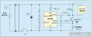 圖1：一個簡單的-48V熱插拔電路。