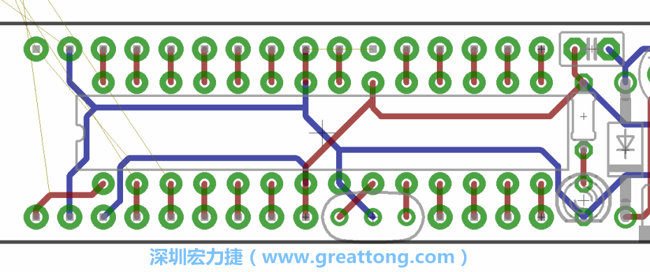 如果可以的話盡量讓接地線保持在電路板的背面，這樣它們就可以在可能范圍內(nèi)和最大的接地面連結在一起。