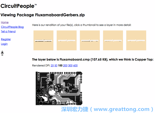 預(yù)覽Gerber格式中最簡單的方式是使用來自Circuit People的免費(fèi)線上工具。