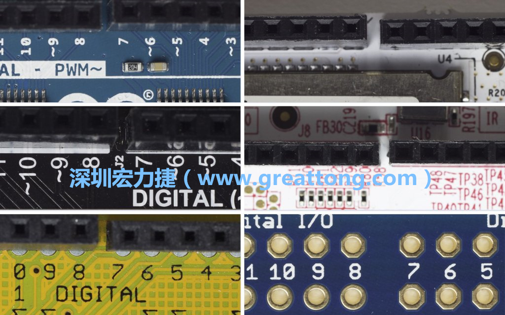 各種不同尺寸的Arduino上第7、8腳位的間距。