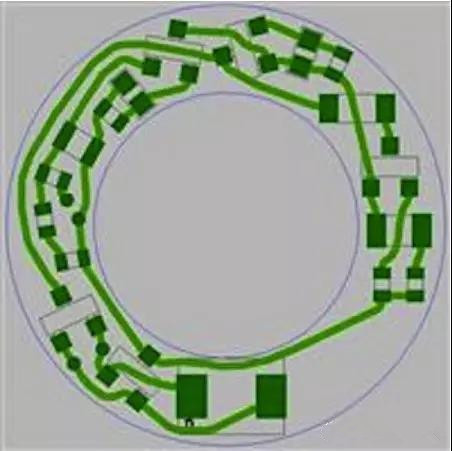 圖6：PCB布線例子：(a)拓撲式自動布線器(完成了100%導(dǎo)線的布線)；