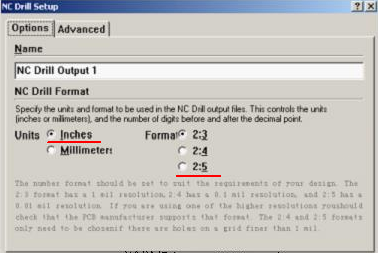 將格式改為“Inches 2：5”（ 以確保資料精度，反之孔與線路有偏移現(xiàn)象；）點(diǎn)OK完成鉆孔文件轉(zhuǎn)換